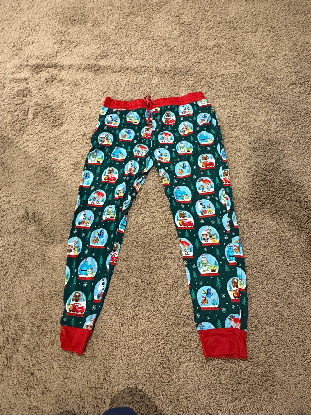 Little Sleepies Green Snow Globe Print Jogger Pants with Red Trim